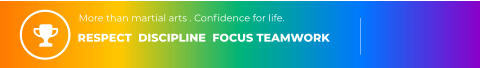 RESPECT  DISCIPLINE  FOCUS TEAMWORK More than martial arts . Confidence for life.